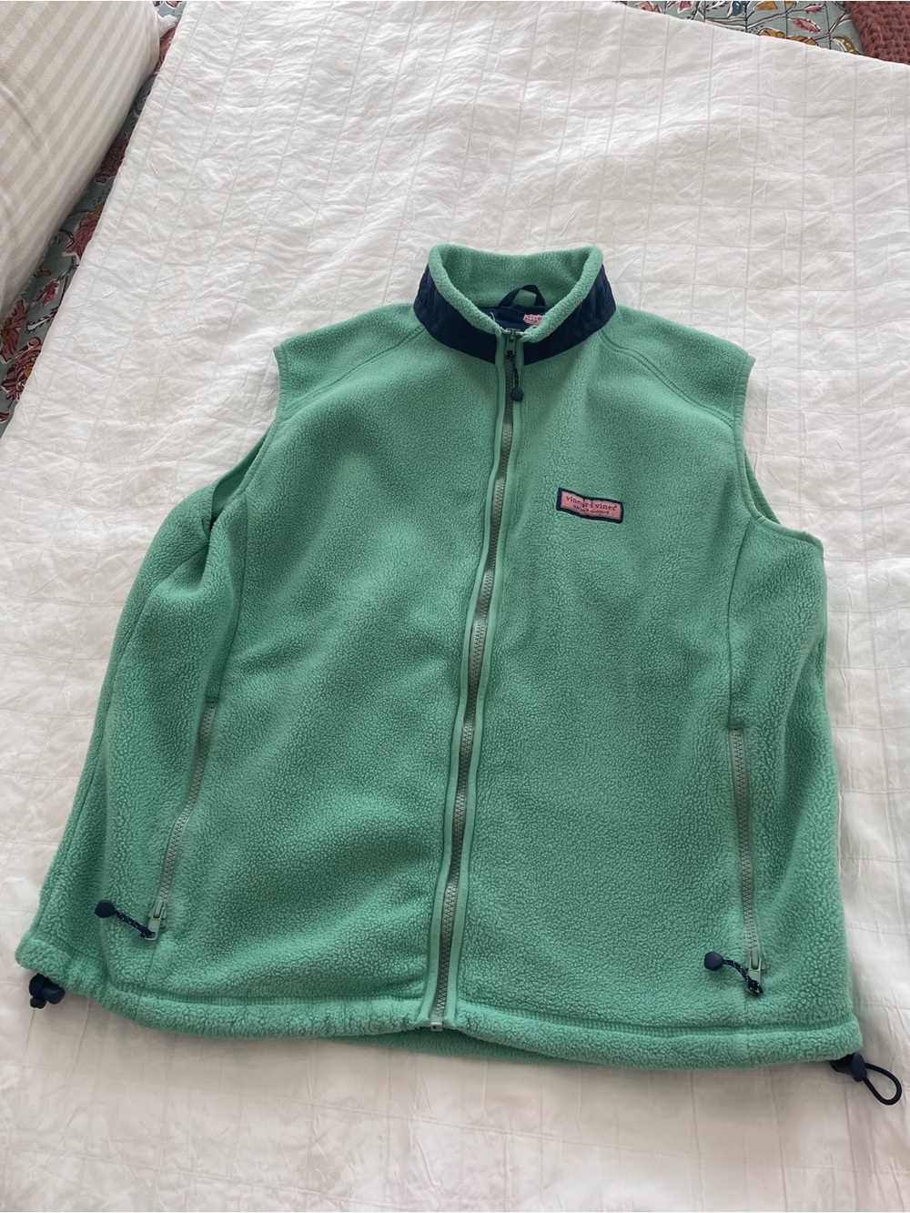 Vineyard Vines Mint Green Fleece Jacket with Navy Logo Trim